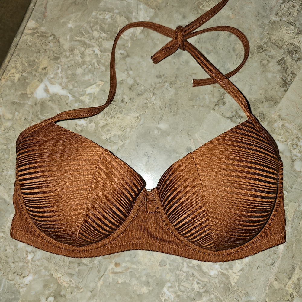 Brown Textured Bikini Top